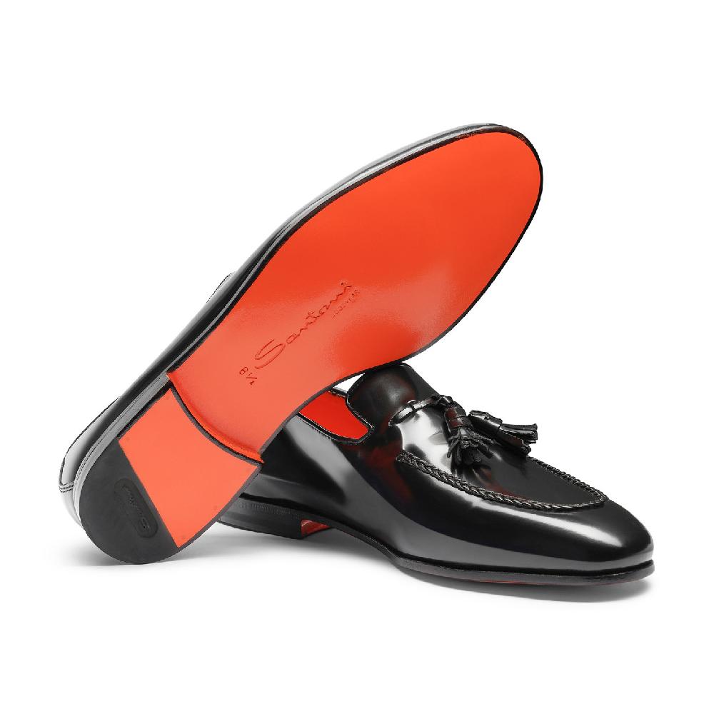 Santoni Mocassino con nappe da uomo in pelle nero Qualità