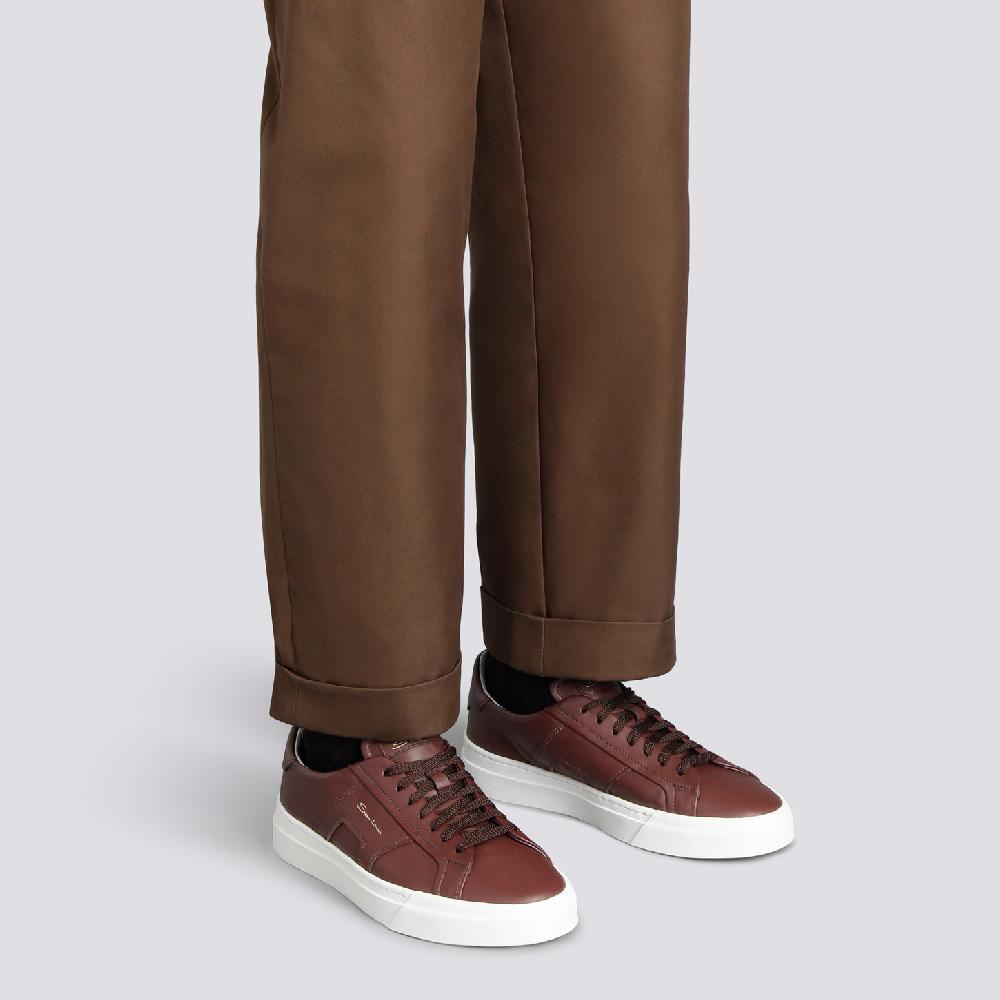 Santoni Double buckle sneaker da uomo in pelle bordeaux Vendita
