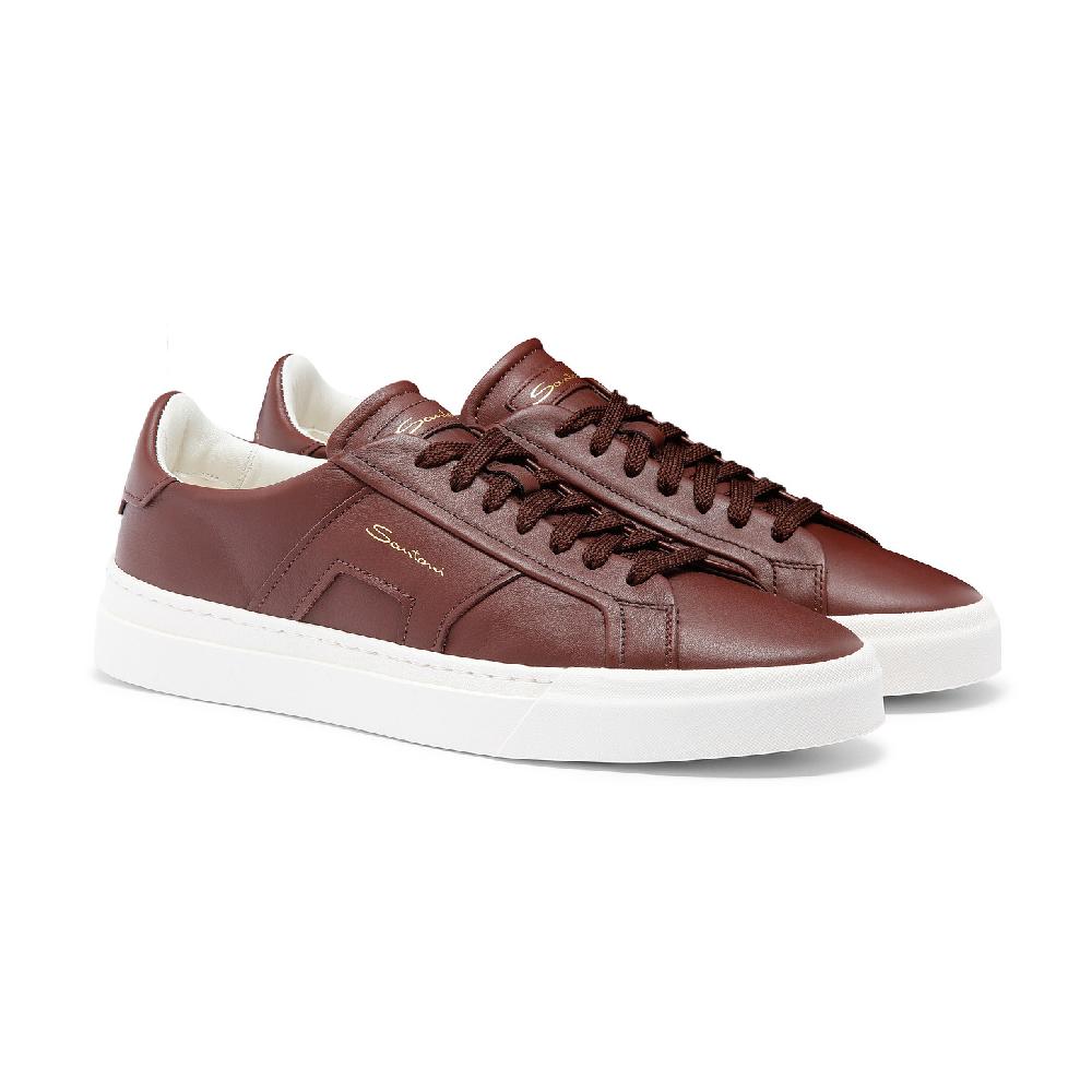 Santoni Double buckle sneaker da uomo in pelle bordeaux Vendita