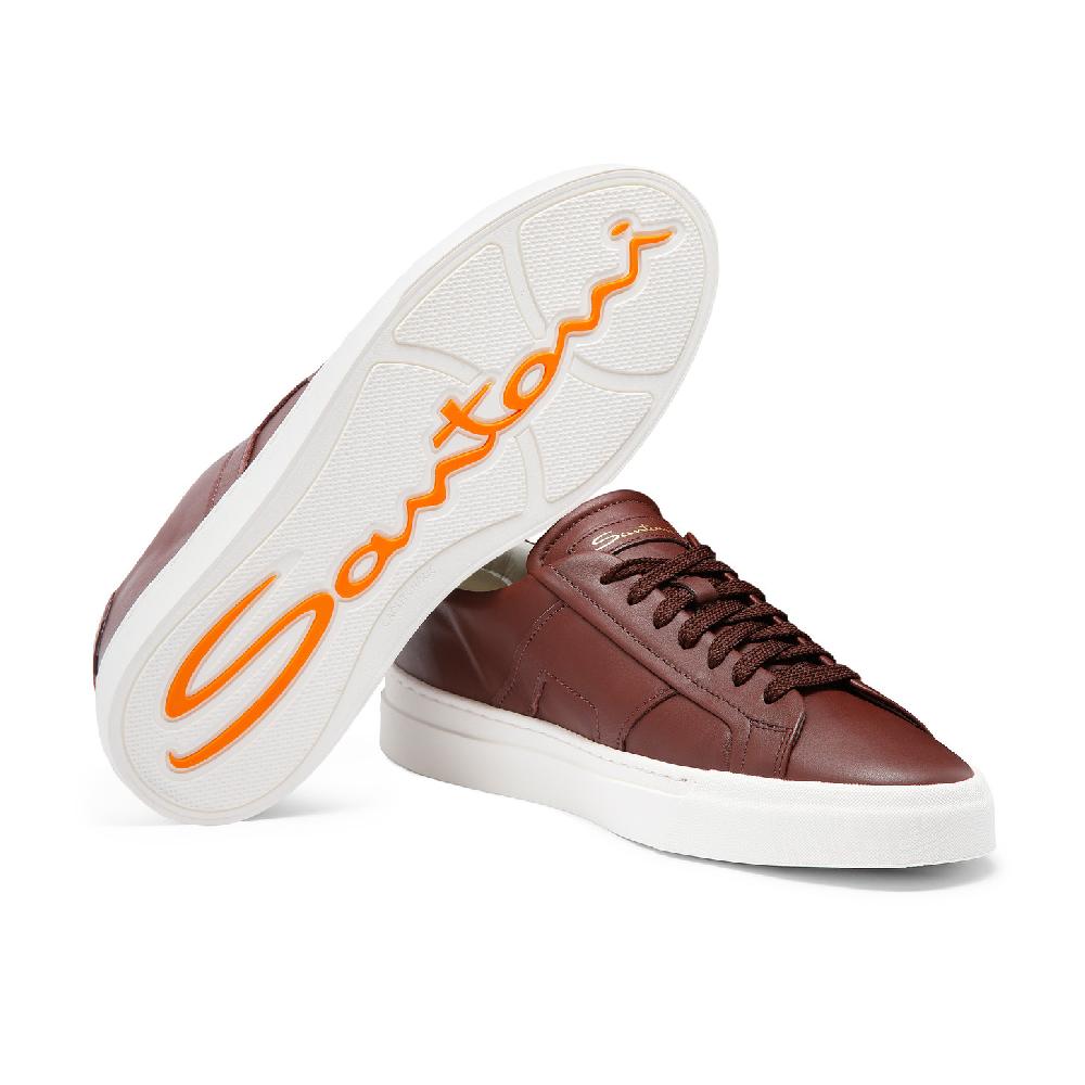Santoni Double buckle sneaker da uomo in pelle bordeaux Vendita