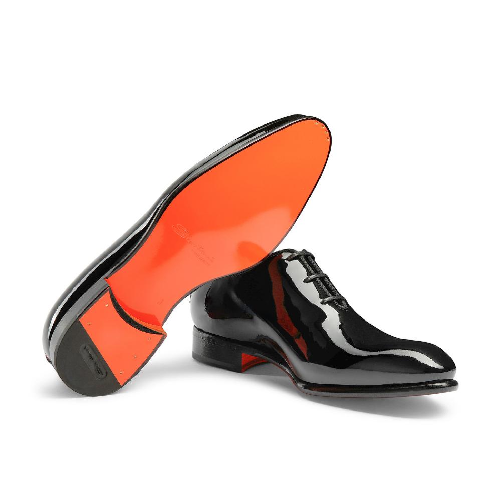 Santoni Stringata oxford da uomo in vernice nera Promozione