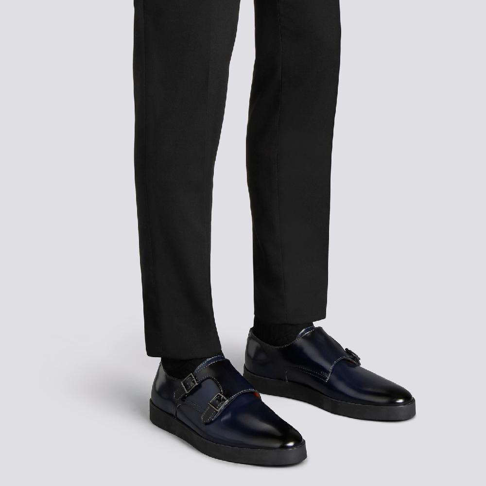 Santoni Doppia fibbia da uomo in pelle lucida blu Pezzi Unici