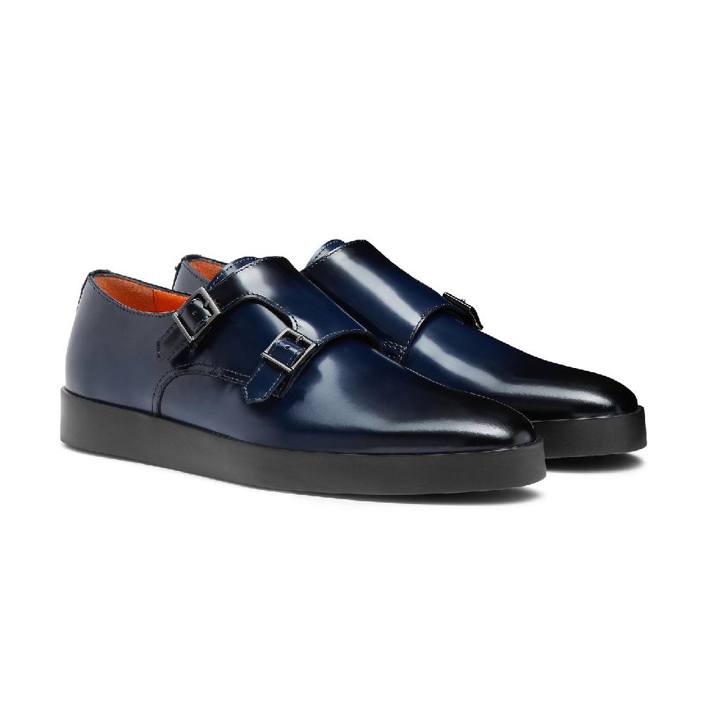 Santoni Doppia fibbia da uomo in pelle lucida blu Pezzi Unici