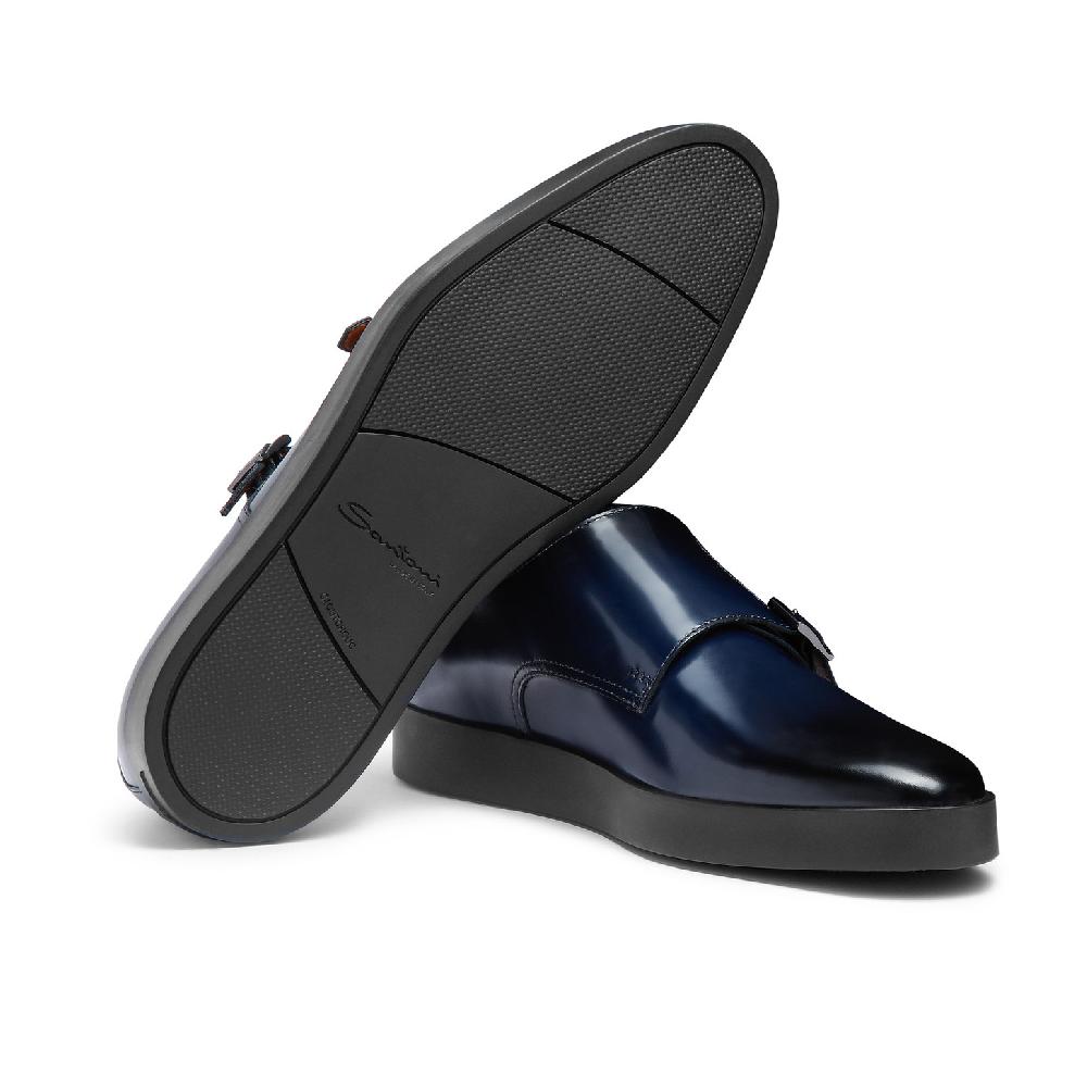 Santoni Doppia fibbia da uomo in pelle lucida blu Pezzi Unici