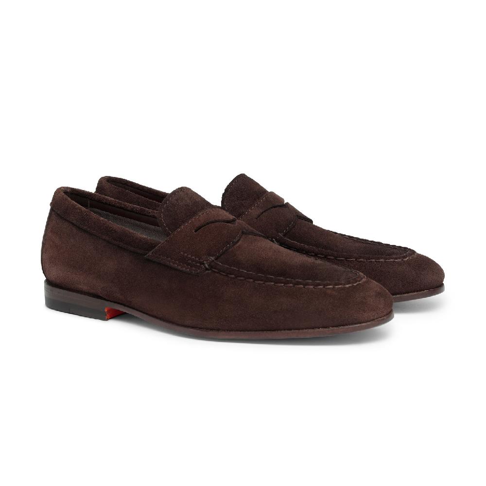 Santoni Mocassino penny da uomo in suede marrone Soddisfazione Garantita