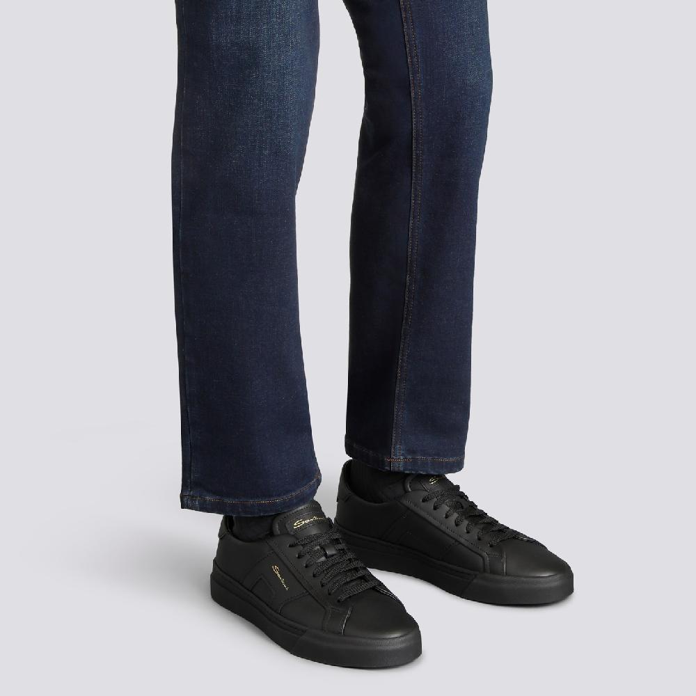Santoni Double buckle sneaker da uomo in pelle nera Qualità Garantita