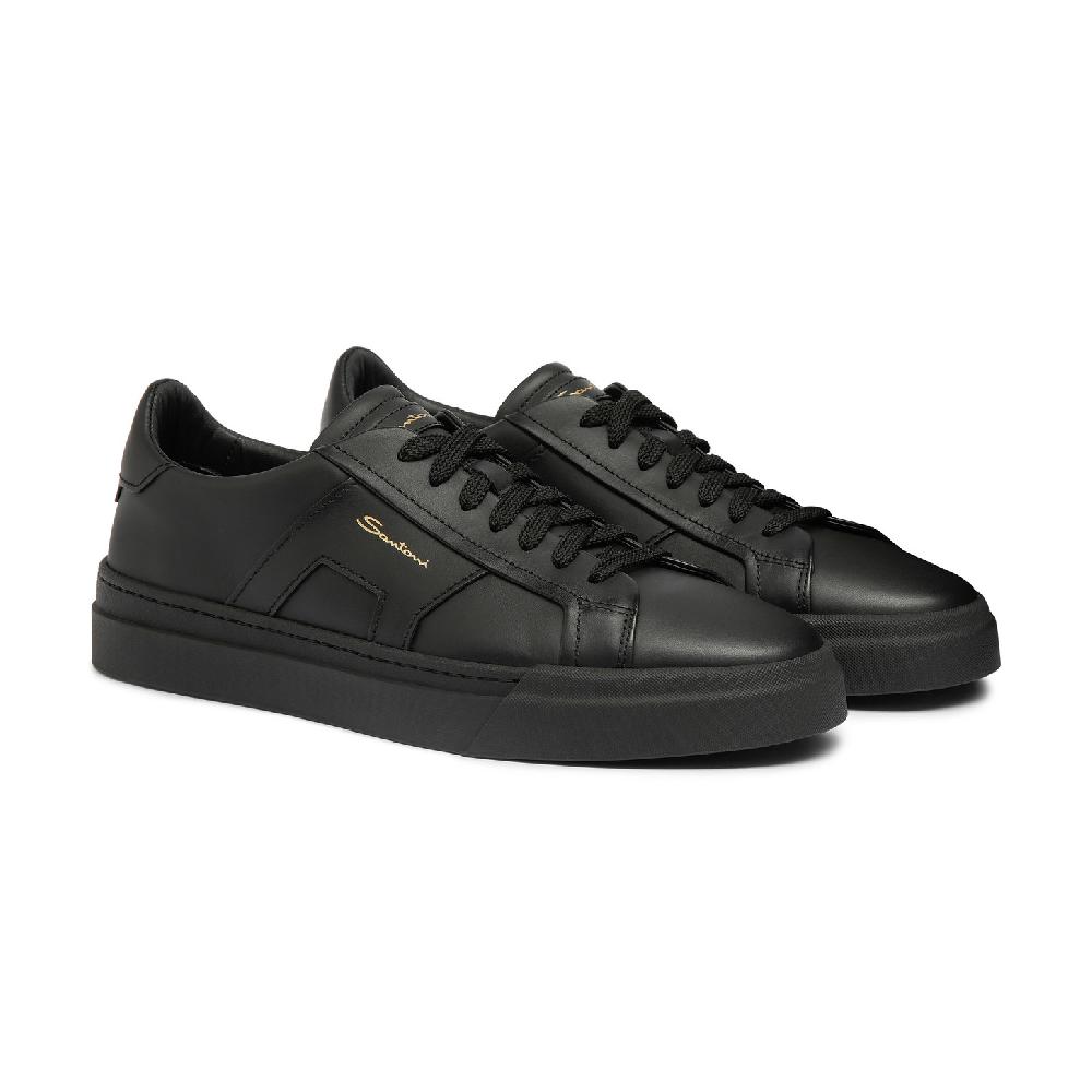 Santoni Double buckle sneaker da uomo in pelle nera Qualità Garantita