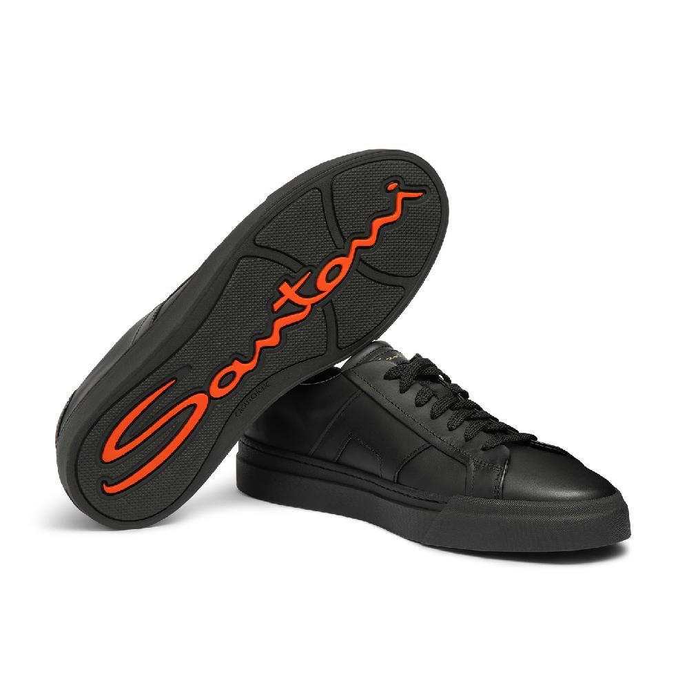 Santoni Double buckle sneaker da uomo in pelle nera Qualità Garantita