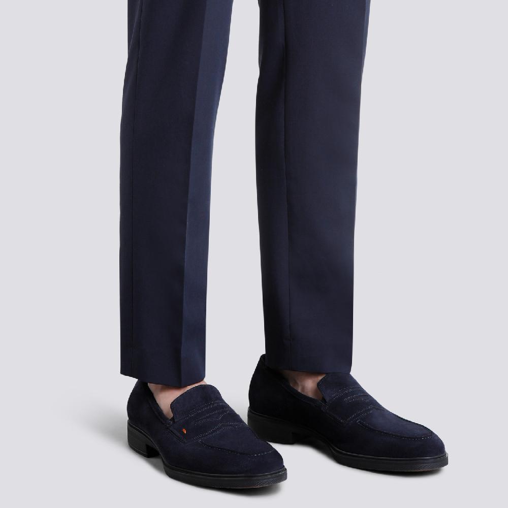 Santoni Mocassino Easy da uomo in suede blu Acquista Ora