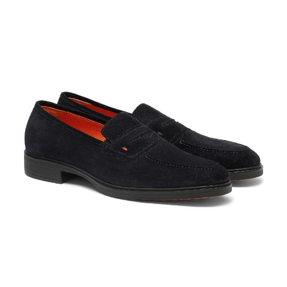 Santoni Mocassino Easy da uomo in suede blu Acquista Ora