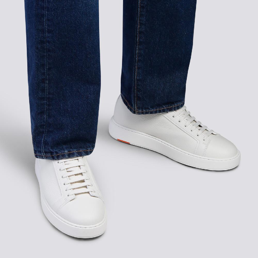 Santoni Sneaker da uomo in pelle bottalata bianca Consegna Veloce