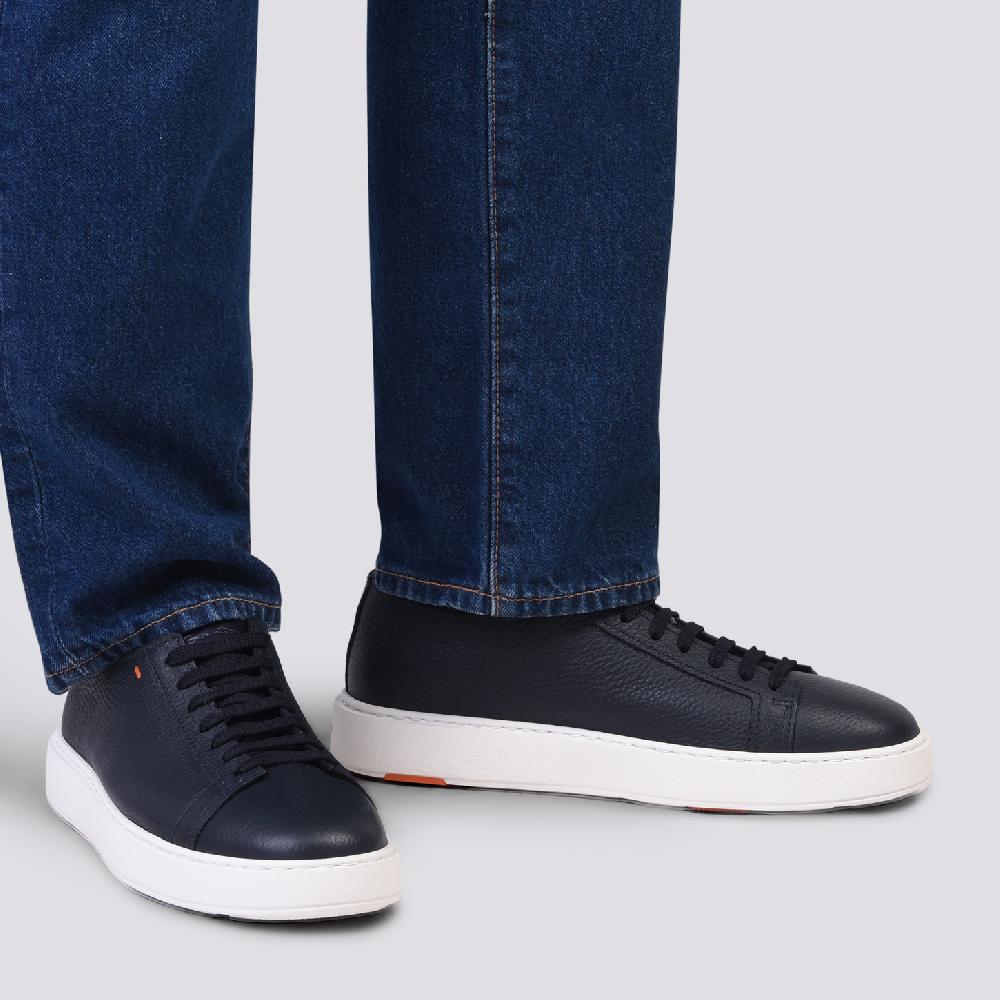 Santoni Sneaker da uomo in pelle bottalata blu Promozione Limitata