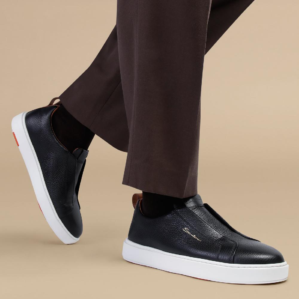 Santoni Sneaker slip-on da uomo in pelle bottalata nera Fino Al -60%