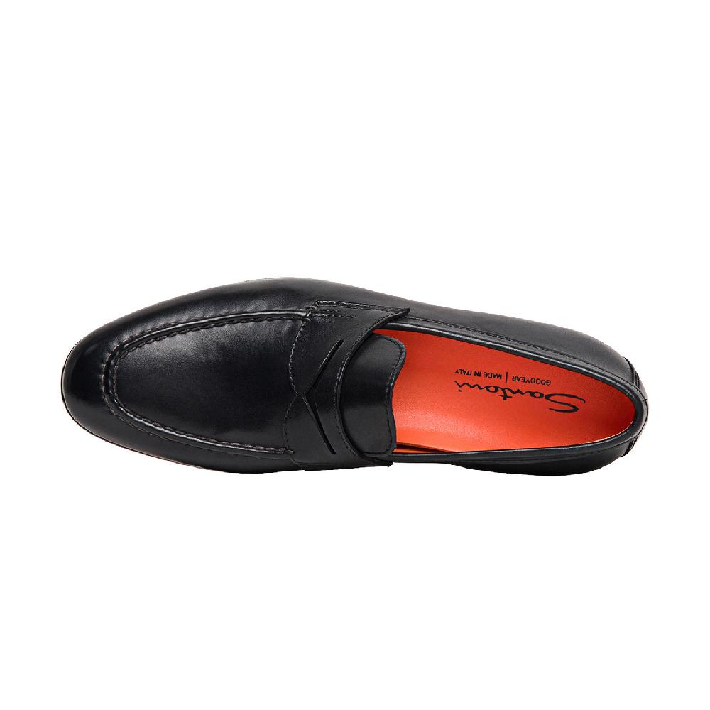 Santoni Mocassino penny da uomo in pelle nera Affare Del Giorno