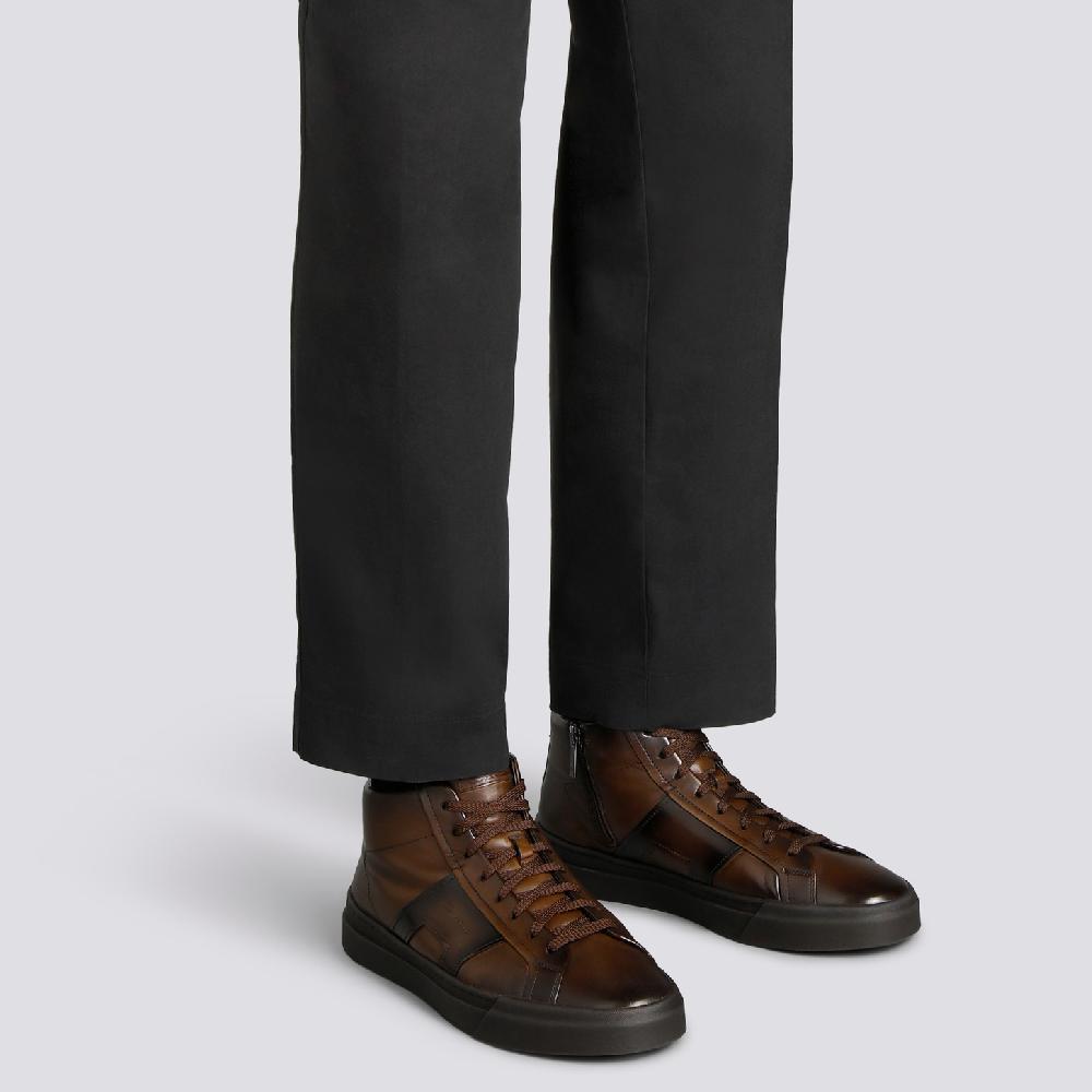 Santoni Double Buckle Sneaker da uomo in pelle testa di moro Prezzo Ridotto