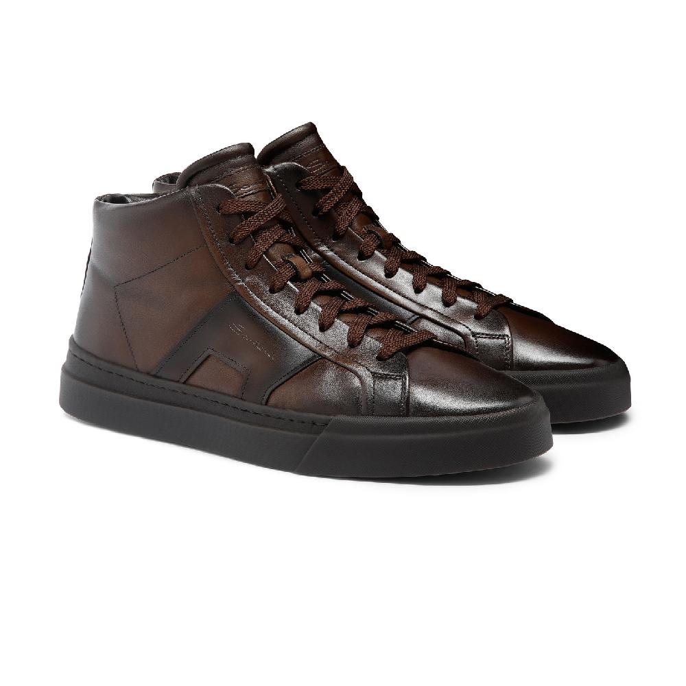 Santoni Double Buckle Sneaker da uomo in pelle testa di moro Prezzo Ridotto