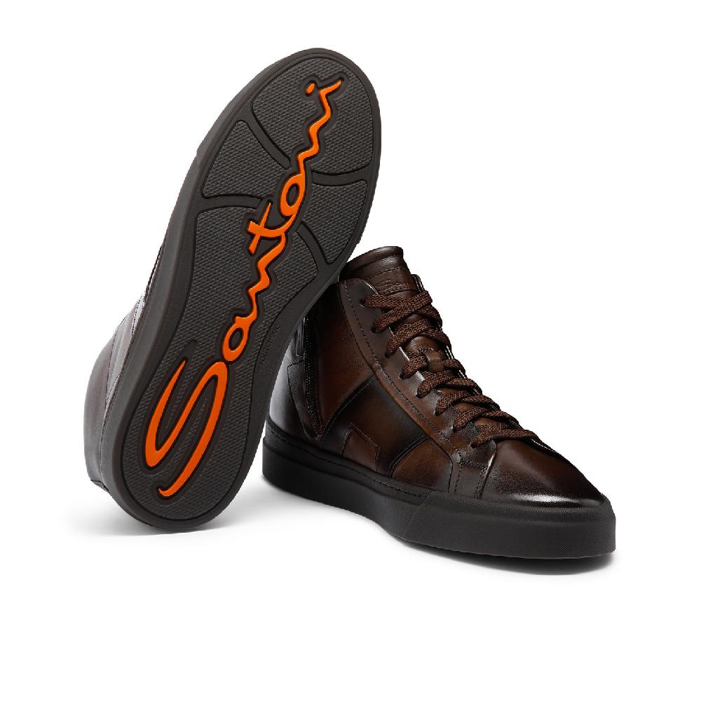 Santoni Double Buckle Sneaker da uomo in pelle testa di moro Prezzo Ridotto