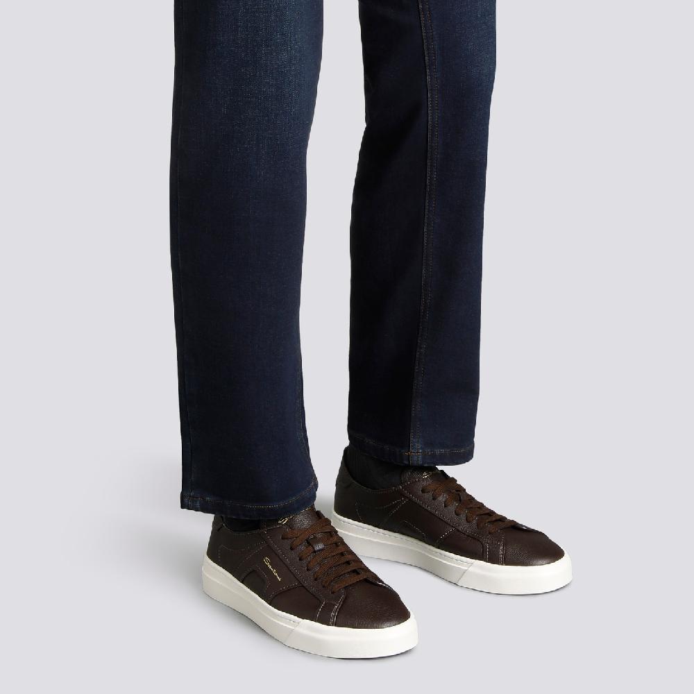 Santoni Double Buckle Sneaker da uomo in pelle bottalata testa di moro Sottocosto