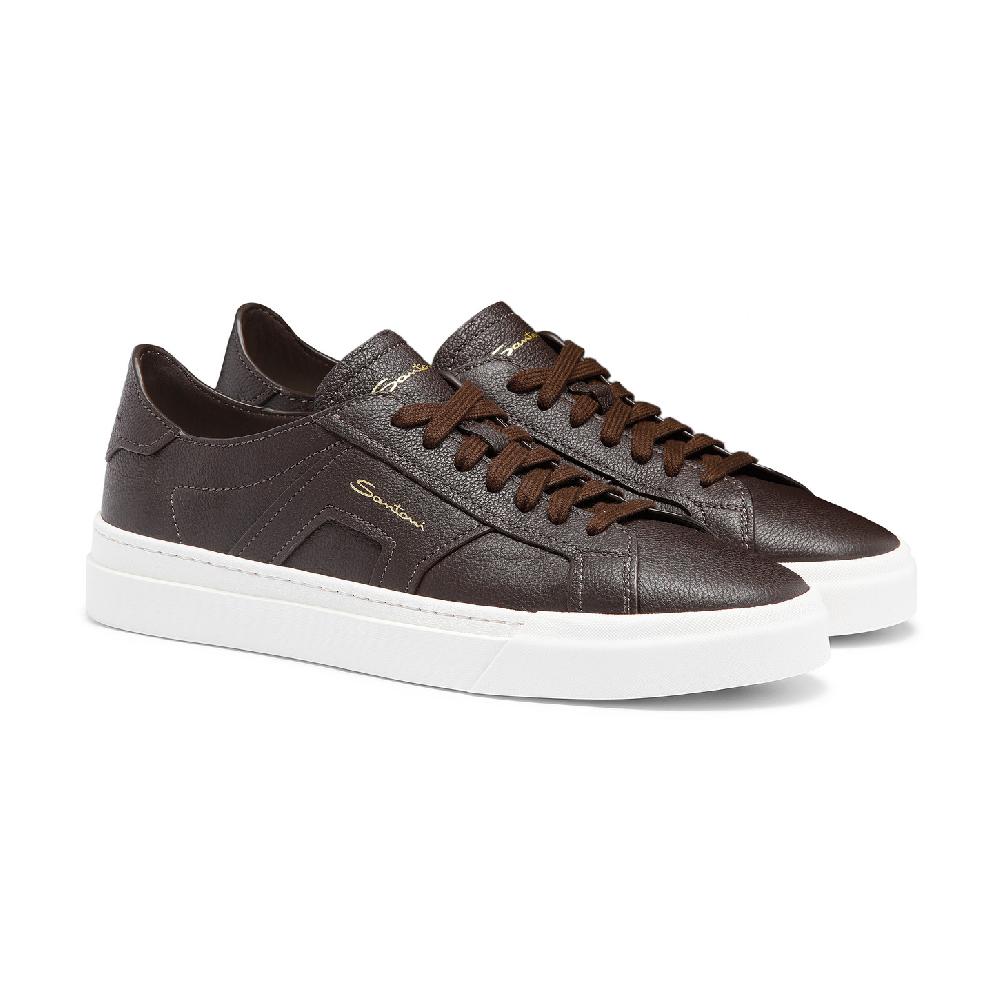 Santoni Double Buckle Sneaker da uomo in pelle bottalata testa di moro Sottocosto