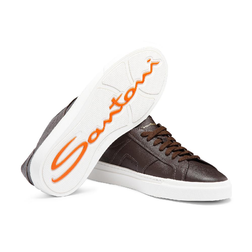 Santoni Double Buckle Sneaker da uomo in pelle bottalata testa di moro Sottocosto