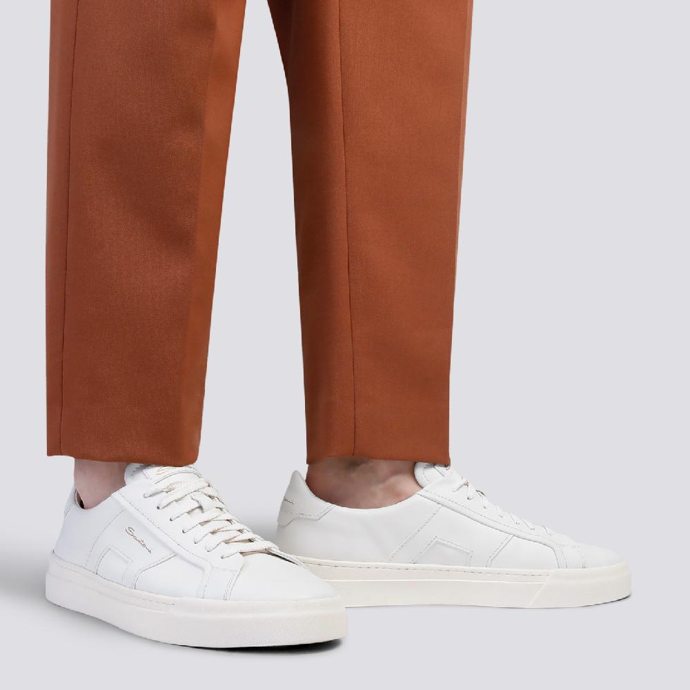 Santoni Double buckle sneaker da uomo in pelle bianca Convenienza