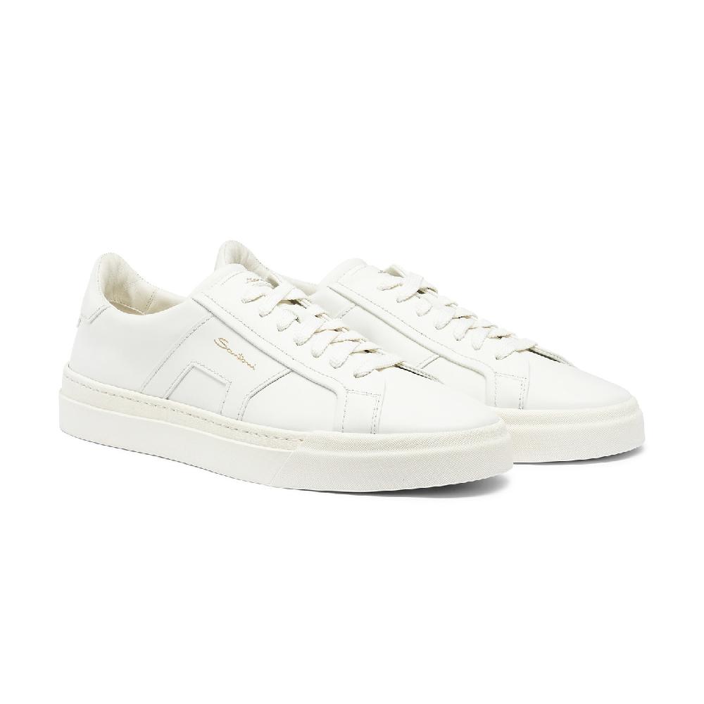 Santoni Double buckle sneaker da uomo in pelle bianca Convenienza