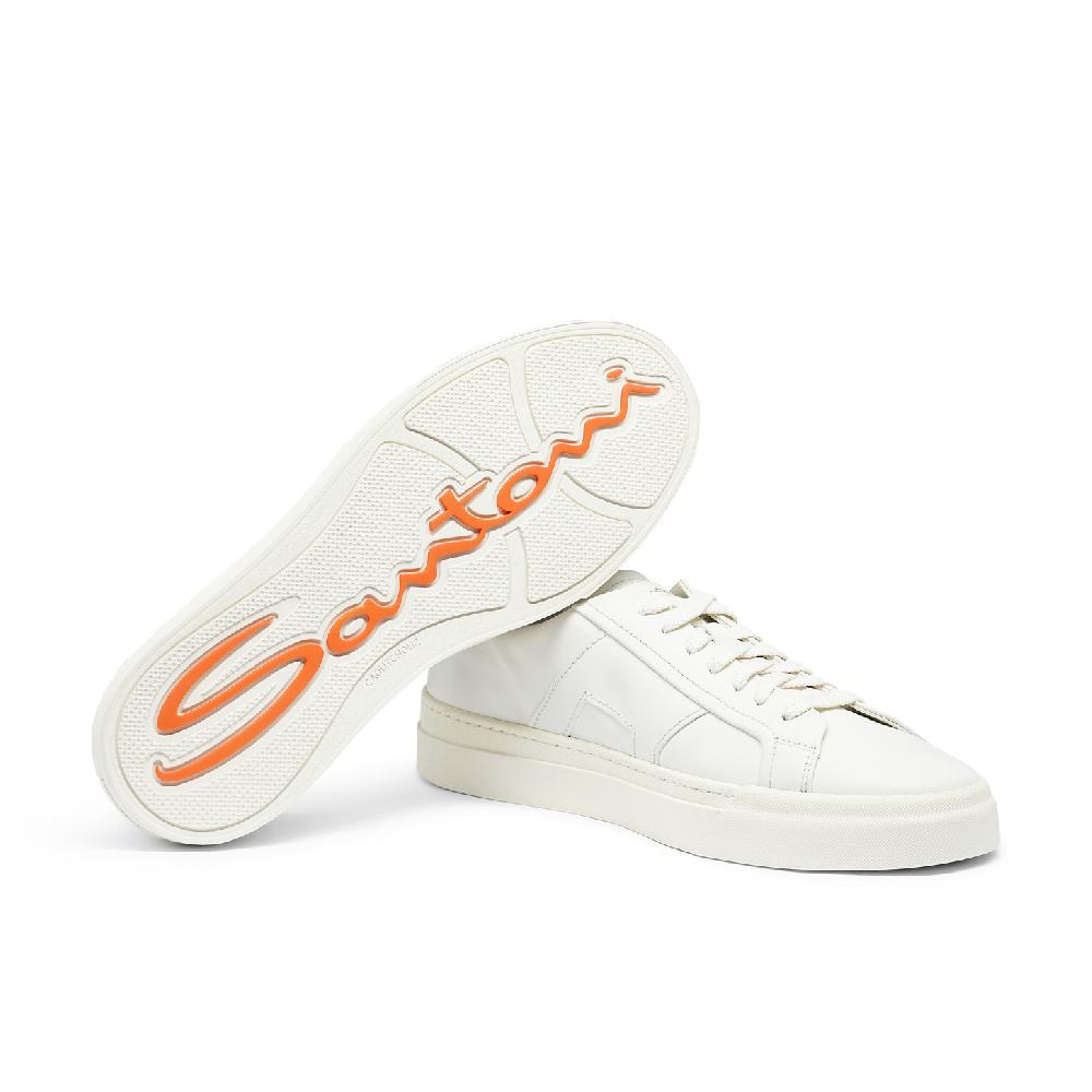 Santoni Double buckle sneaker da uomo in pelle bianca Convenienza