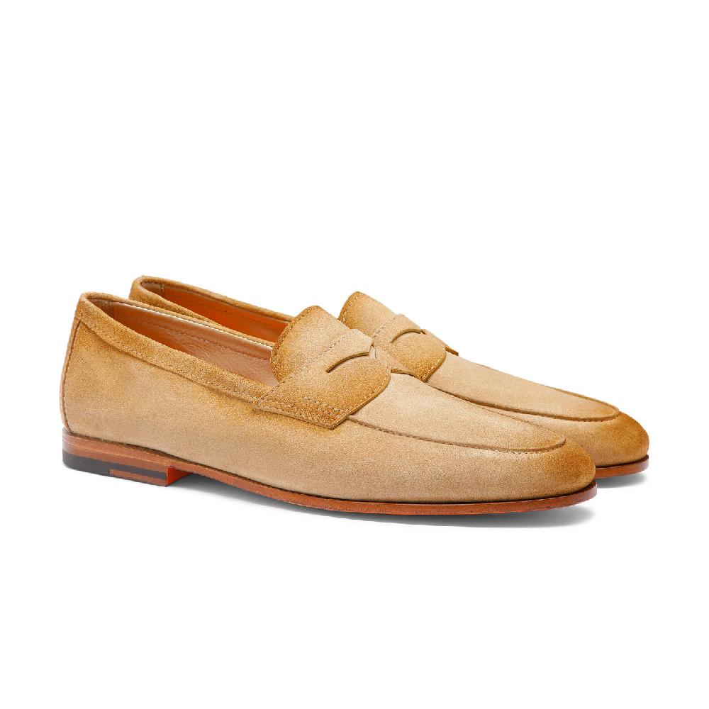 Santoni Mocassino Carlo da uomo in suede beige Sconto