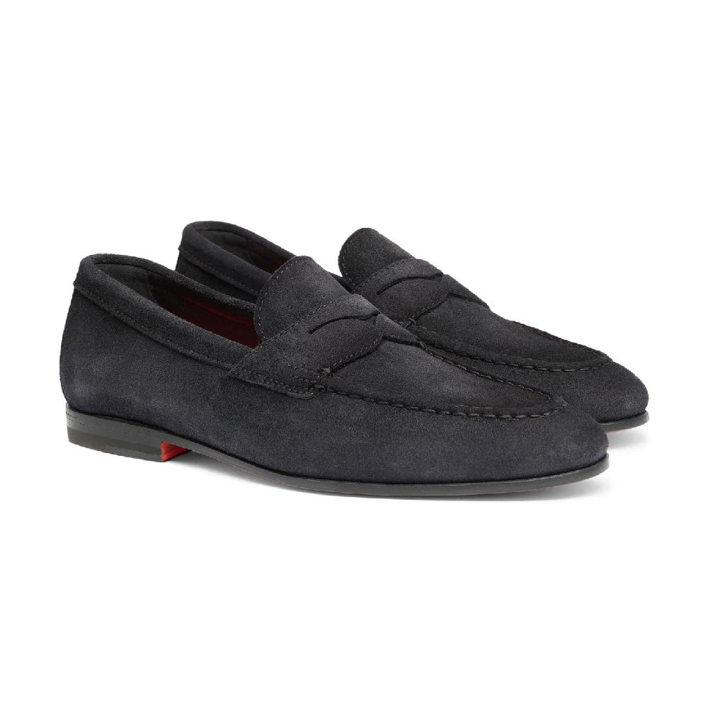 Santoni Mocassino penny da uomo in suede blu Offerta