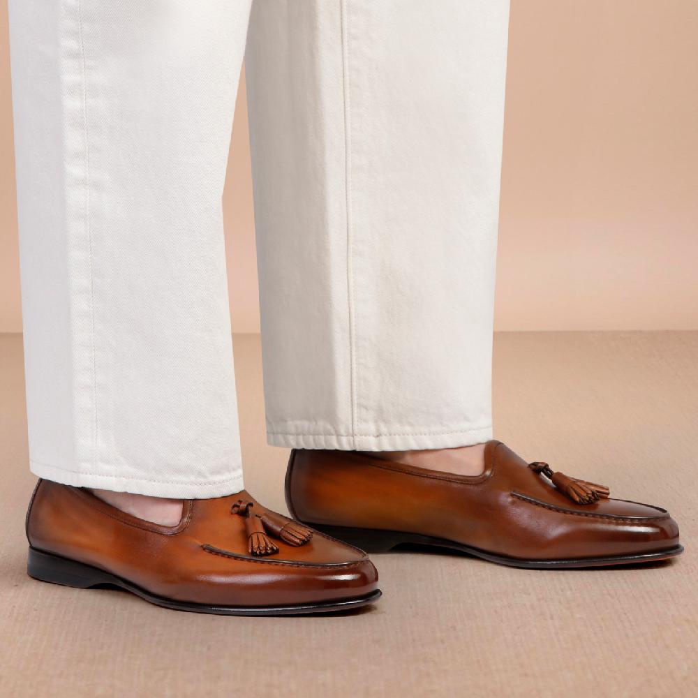Santoni Mocassino Andrea con nappe da uomo in pelle marrone Economico