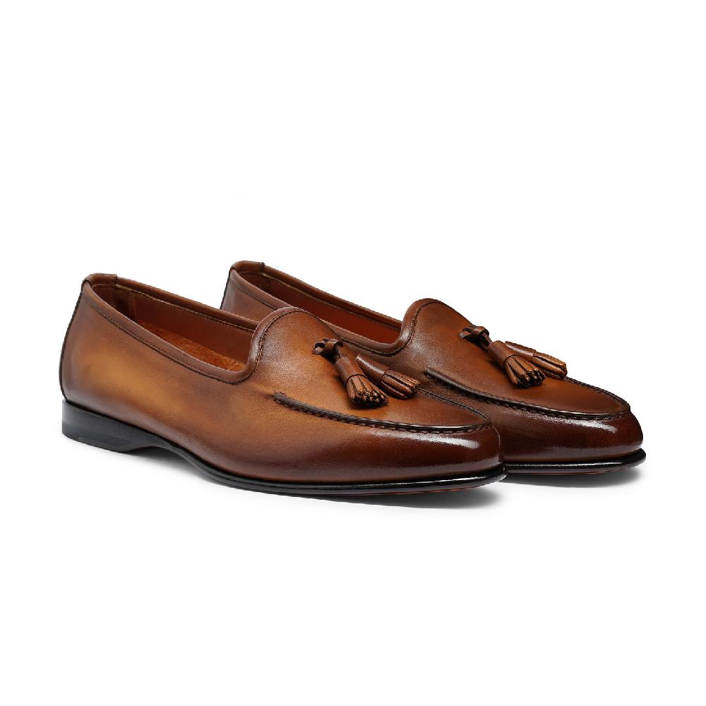 Santoni Mocassino Andrea con nappe da uomo in pelle marrone Economico