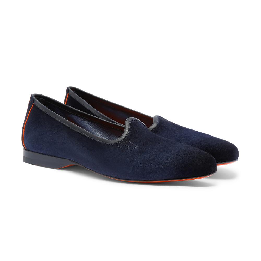 Santoni Mocassino da uomo in suede blu Offerte