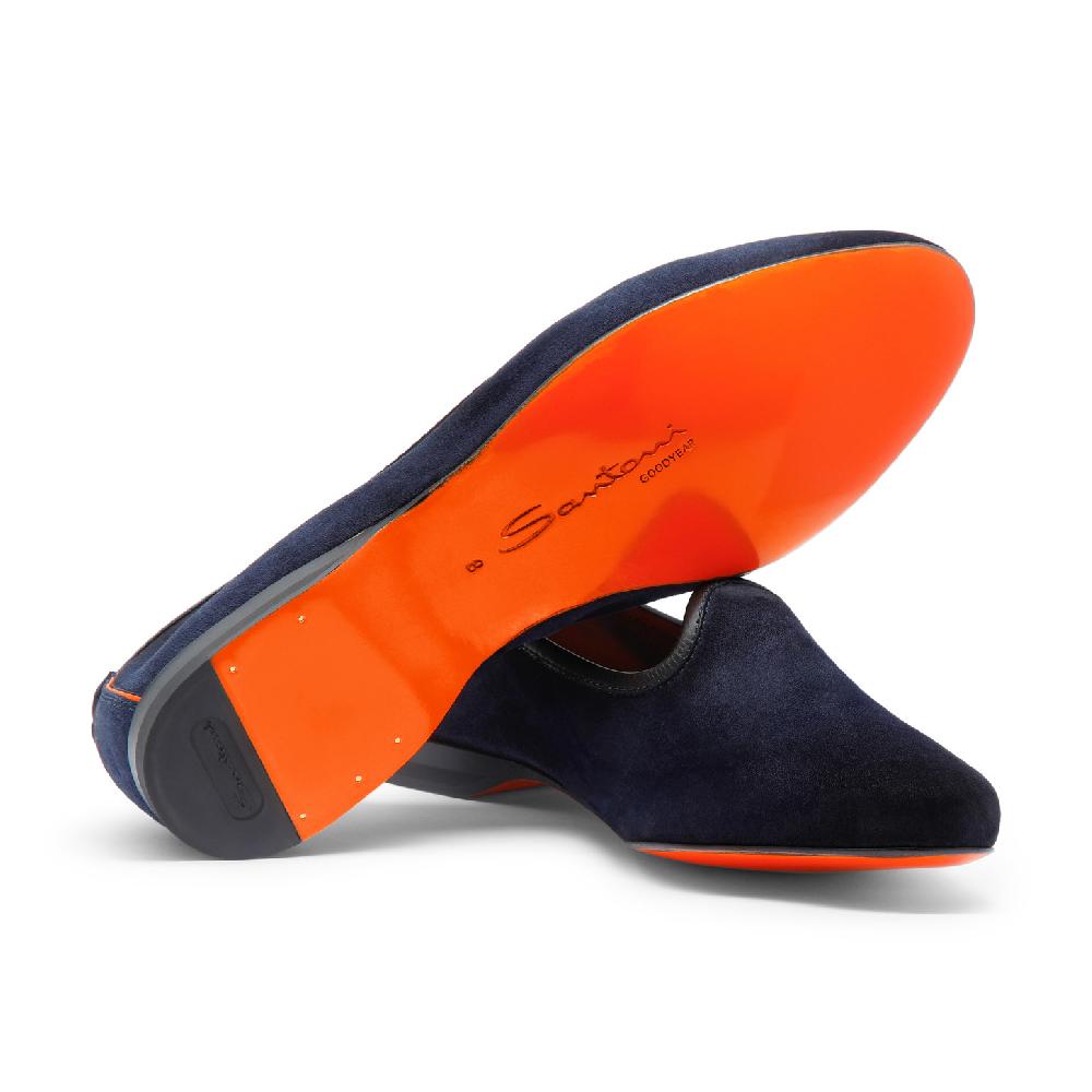 Santoni Mocassino da uomo in suede blu Offerte