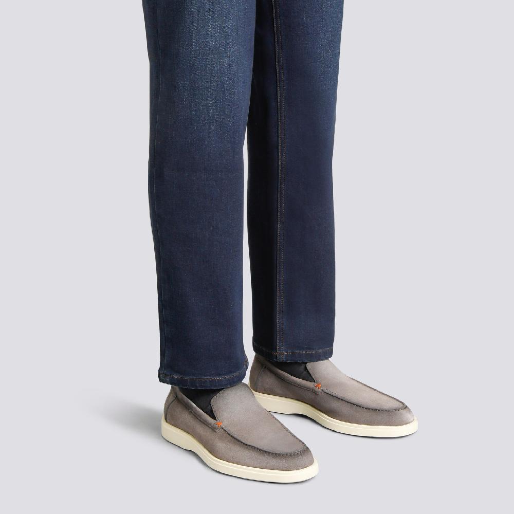 Santoni Mocassino da uomo in suede grigio Vendita Calda