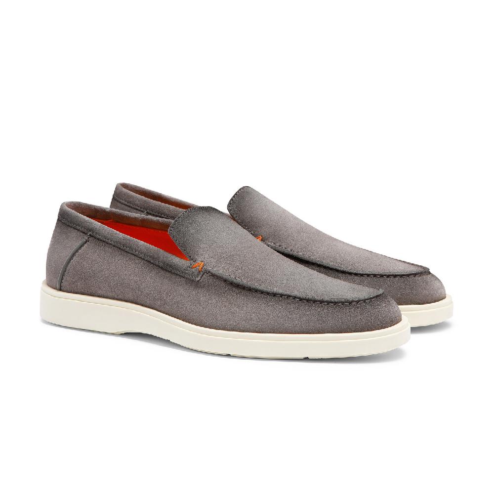 Santoni Mocassino da uomo in suede grigio Vendita Calda
