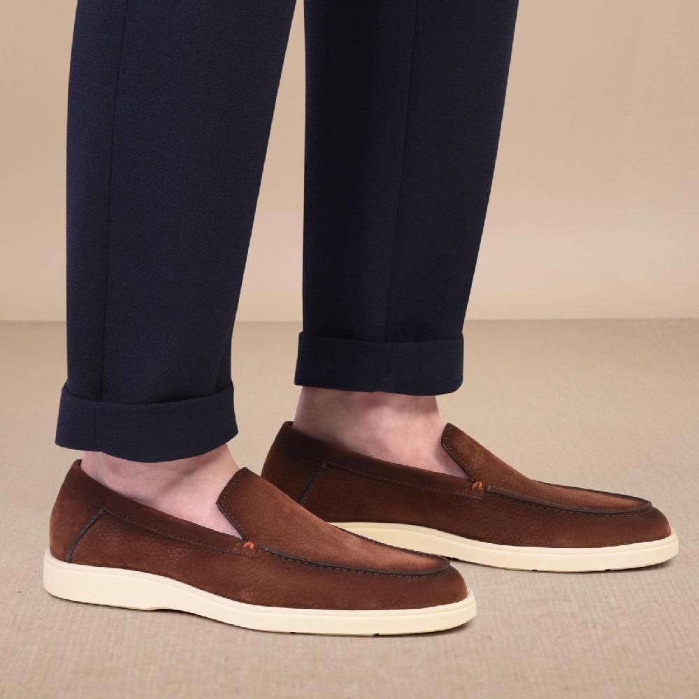 Santoni Mocassino da uomo in nabuk marrone Vendita Economica