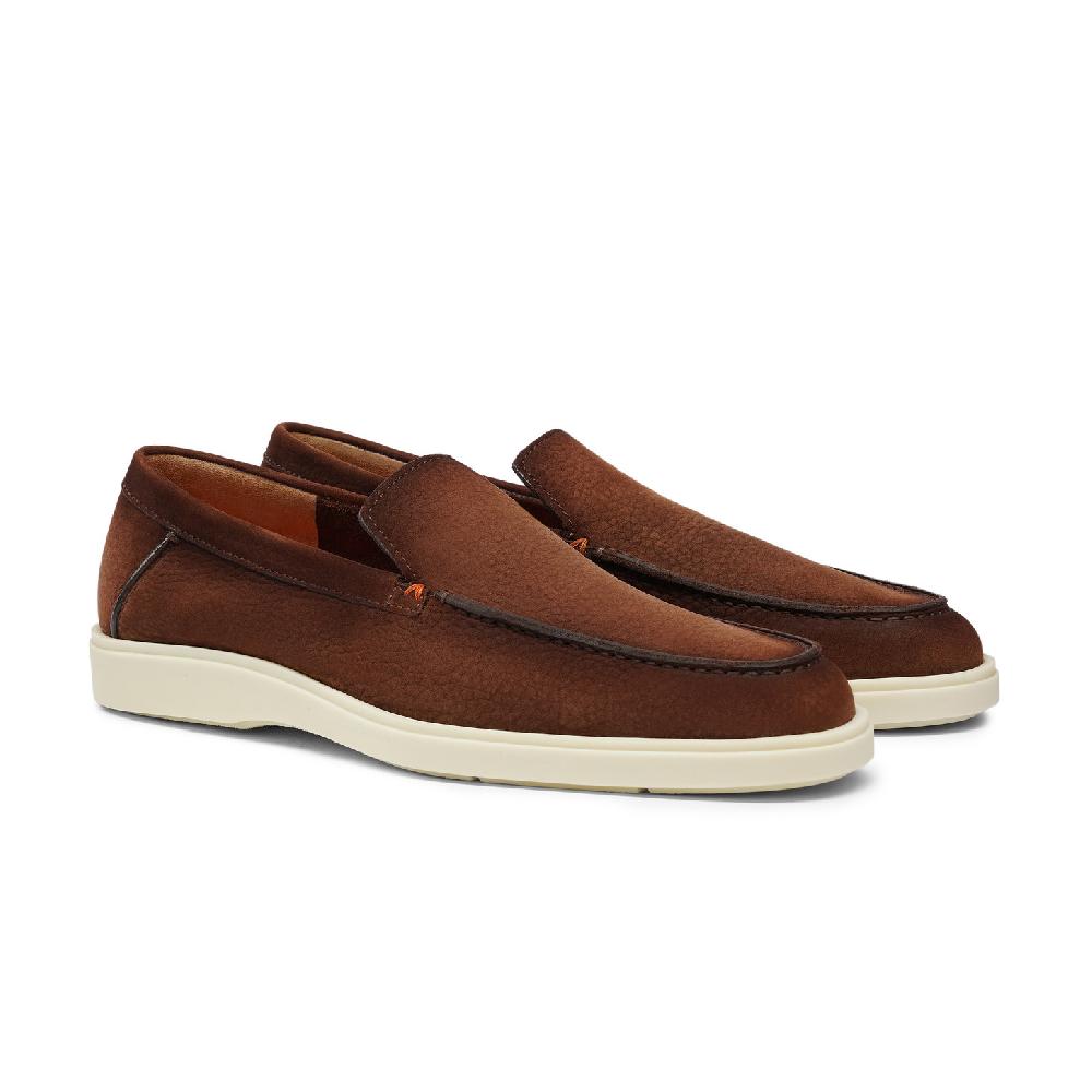 Santoni Mocassino da uomo in nabuk marrone Vendita Economica