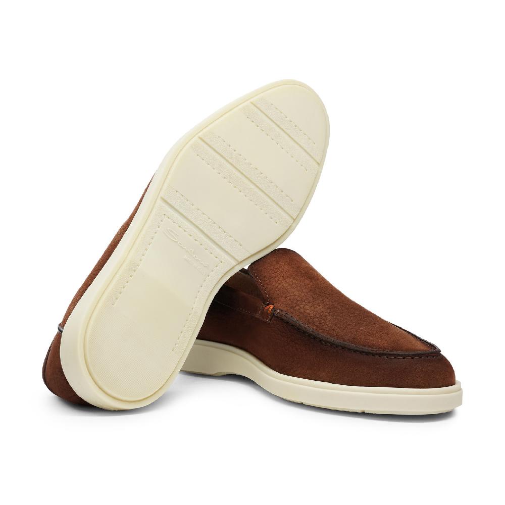 Santoni Mocassino da uomo in nabuk marrone Vendita Economica