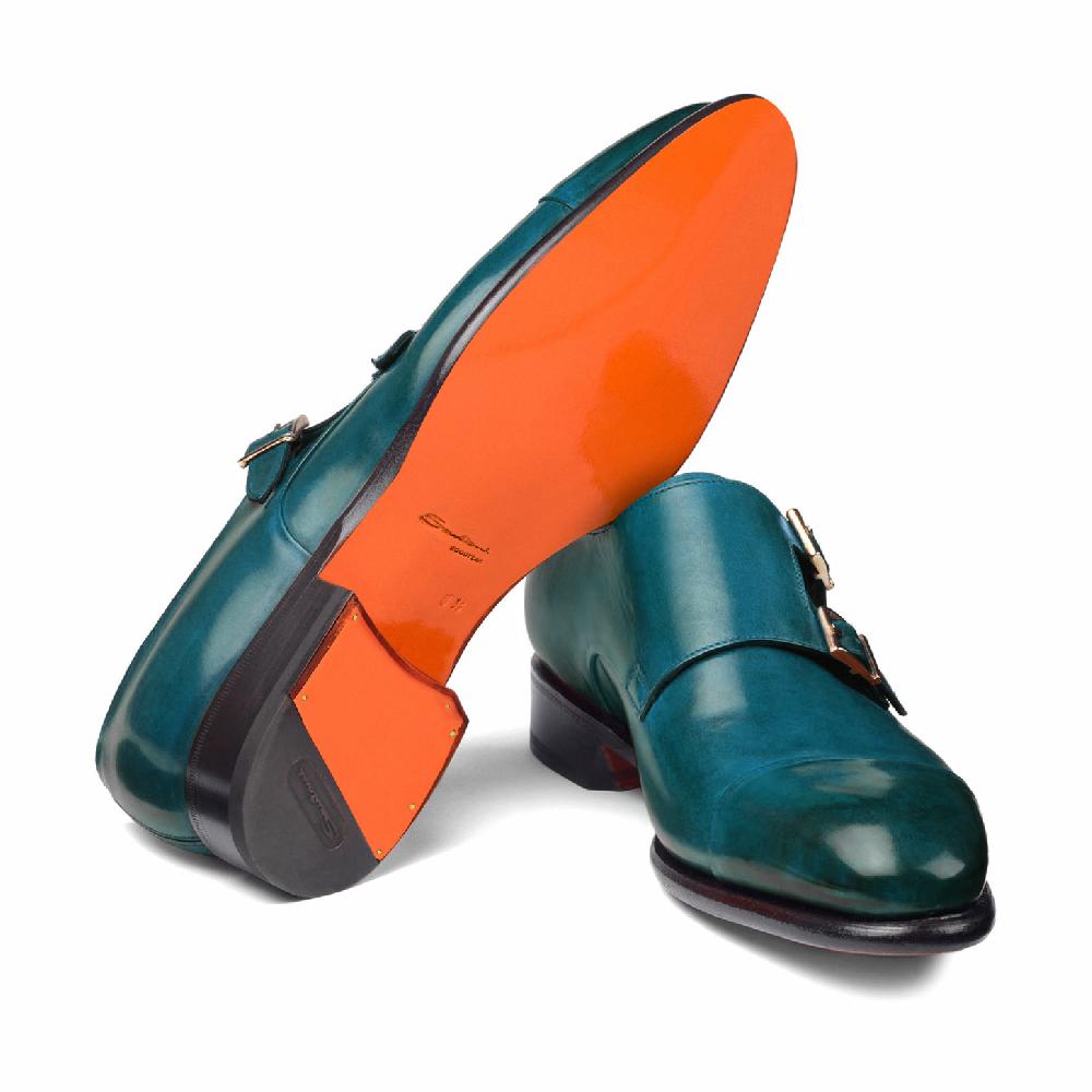 Santoni Doppia fibbia da uomo in pelle turchese Shopping Online