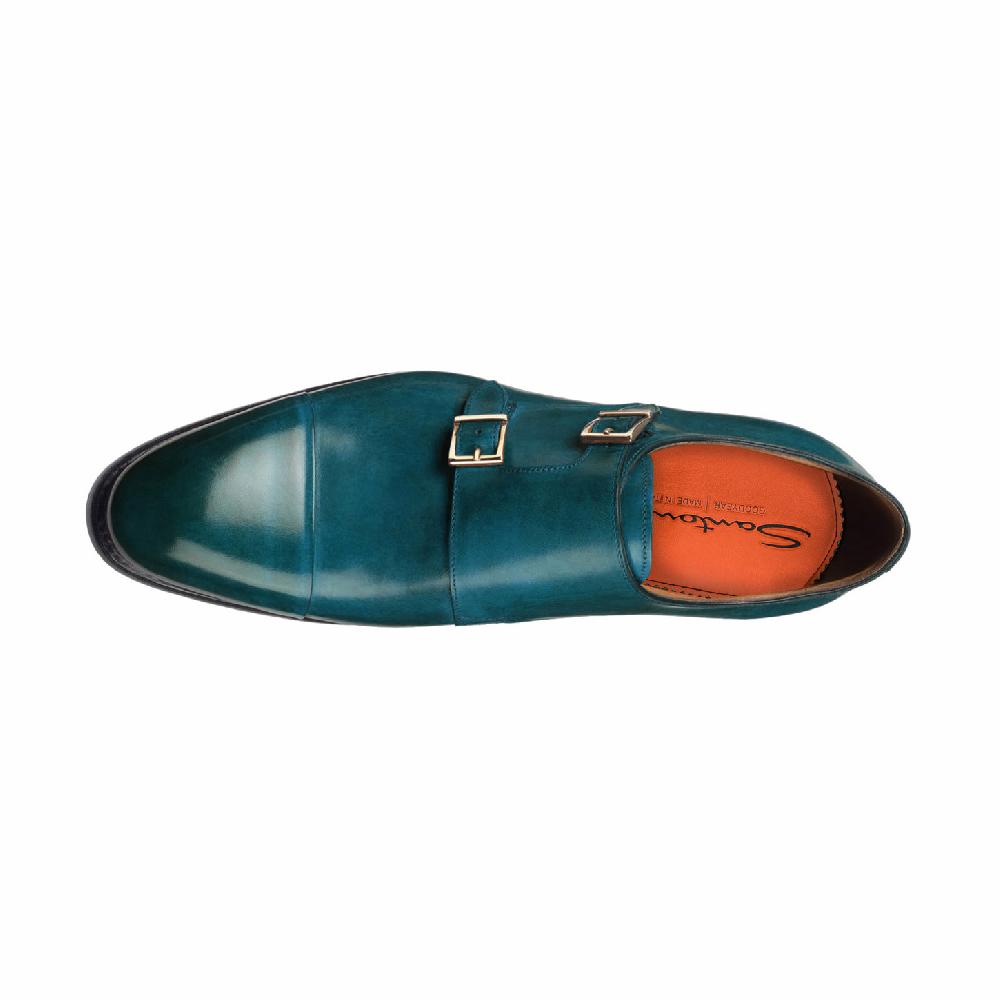Santoni Doppia fibbia da uomo in pelle turchese Shopping Online