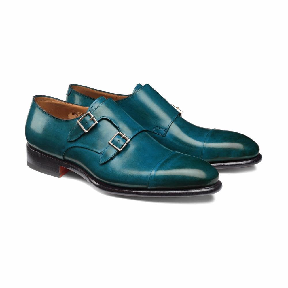 Santoni Doppia fibbia da uomo in pelle turchese Shopping Online
