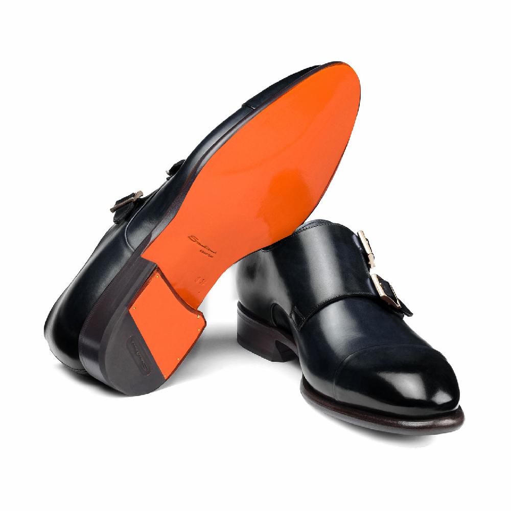Santoni Doppia fibbia da uomo in pelle blu Negozio