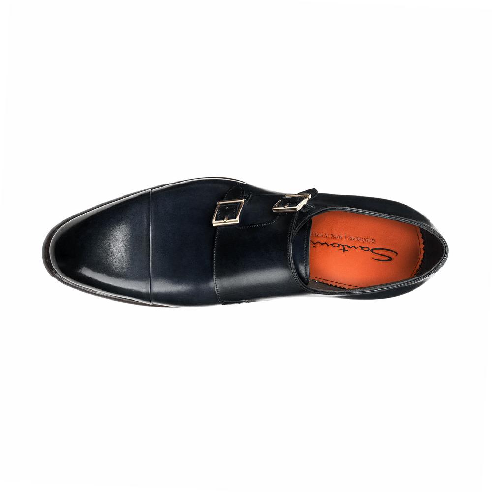 Santoni Doppia fibbia da uomo in pelle blu Negozio