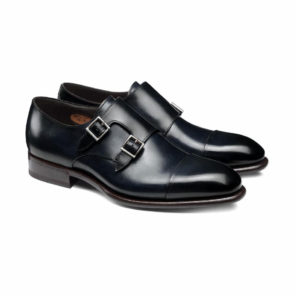 Santoni Doppia fibbia da uomo in pelle blu Negozio