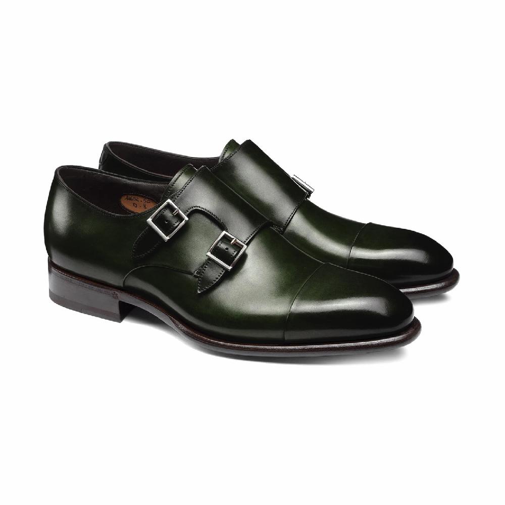 Santoni Doppia fibbia da uomo in pelle verde Nuova