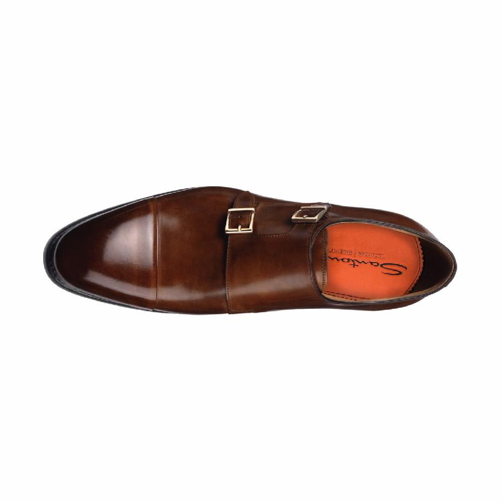 Santoni Doppia fibbia da uomo in pelle marrone medio Moda