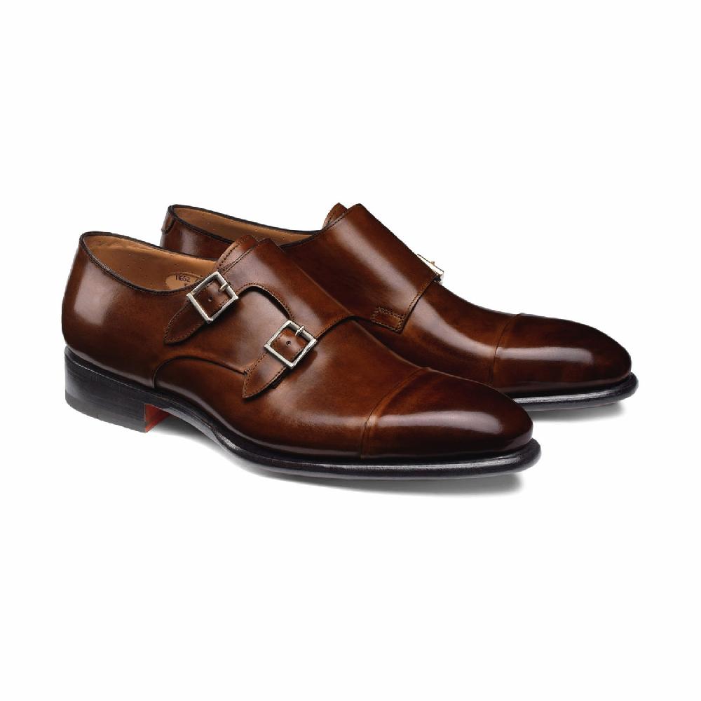 Santoni Doppia fibbia da uomo in pelle marrone medio Moda