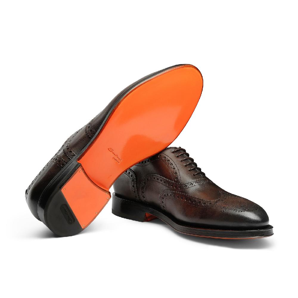 Santoni Stringata oxford brogue da uomo in pelle anticata marrone Italy