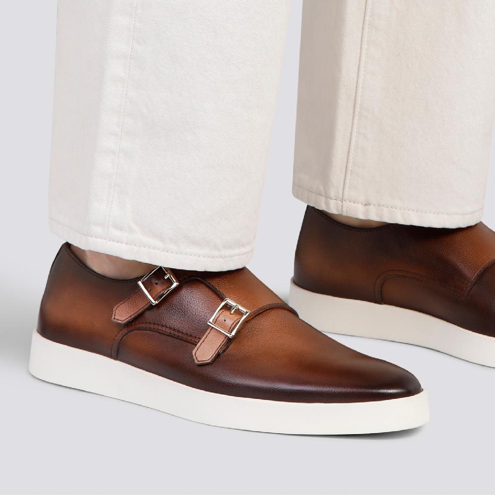 Santoni Doppia fibbia da uomo in pelle bottalata marrone Italia