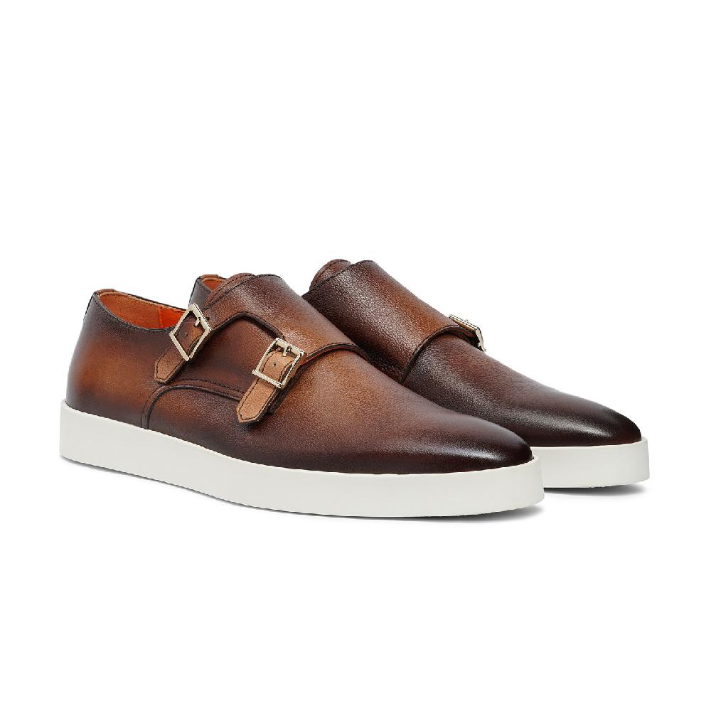Santoni Doppia fibbia da uomo in pelle bottalata marrone Italia